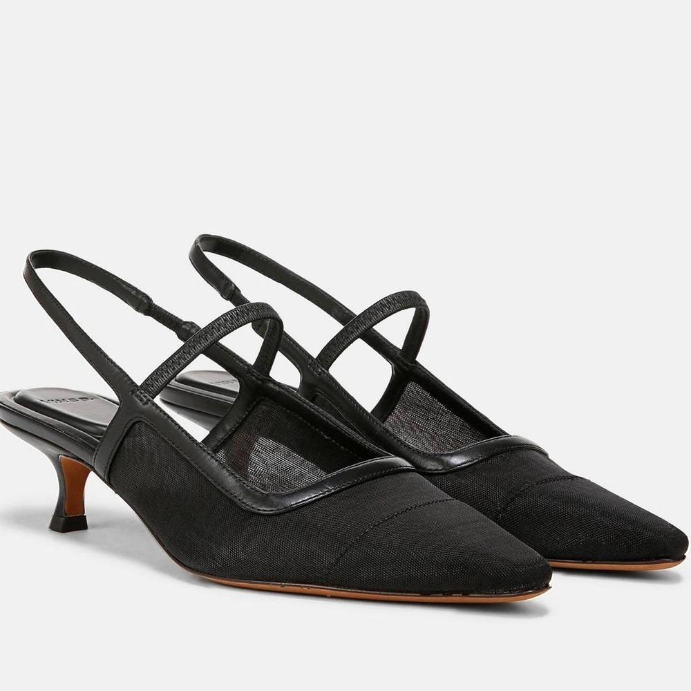 Vince Venice Leather & Mesh Slingback Kitten Heels – Black – Size 6